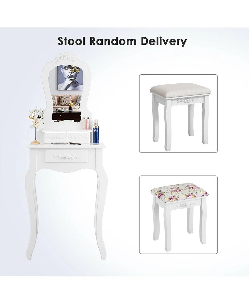 Sugift Makeup Dressing Table and Bench 3 Drawers and Cushioned Stool for Girls