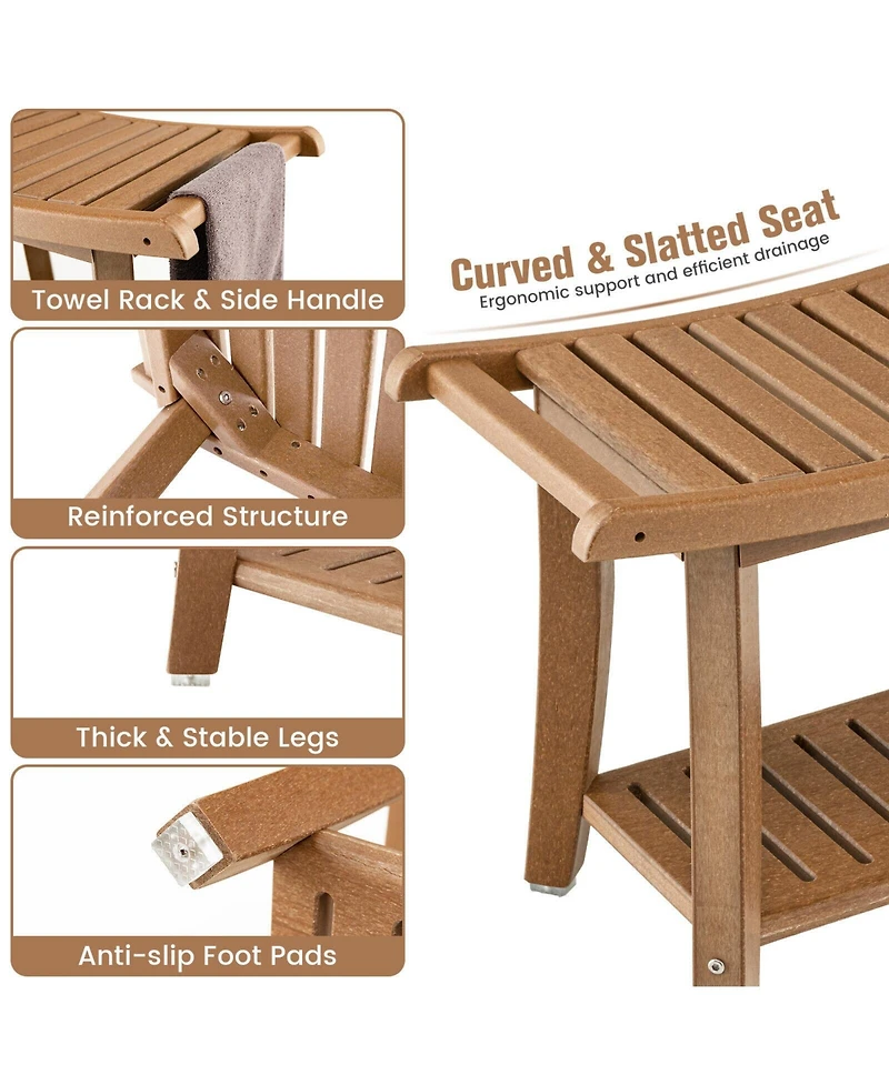 Sugift Waterproof Bath Stool with Curved Seat and Storage Shelf