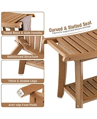 Sugift Waterproof Bath Stool with Curved Seat and Storage Shelf