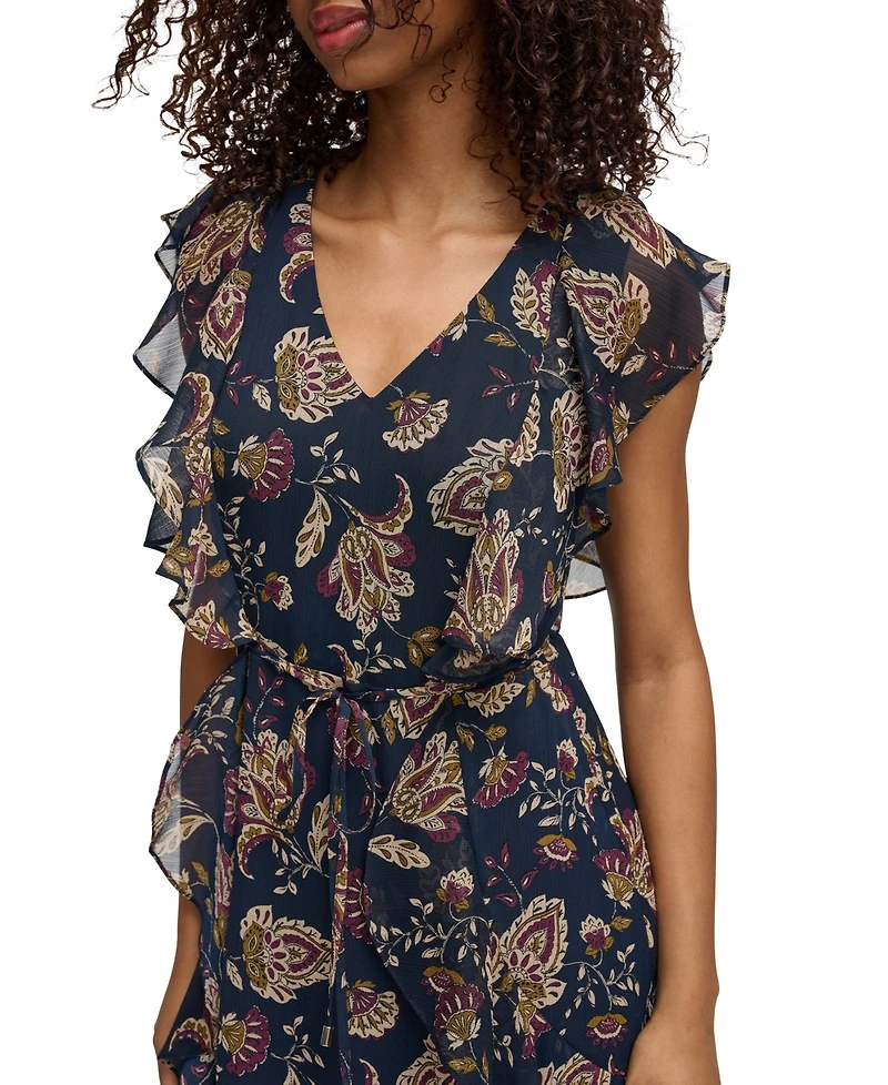 Tommy Hilfiger Women's Printed Flutter-Sleeve Ruffle Dress