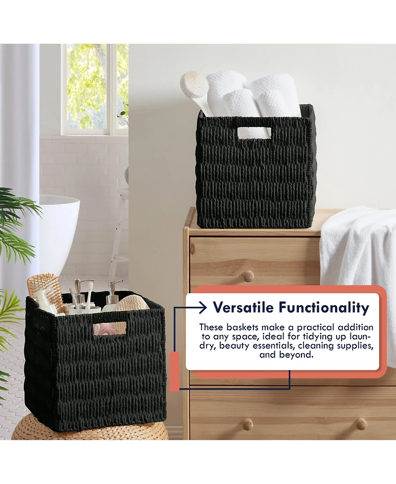 Ornavo Home Collapsible Paper Wicker 13 Inch Square Storage Cube Bin Basket - 2 Pack