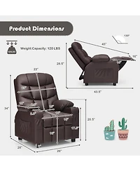 Kids Youth Recliner Chair Pu Leather w/Cup Holders & Side Pockets