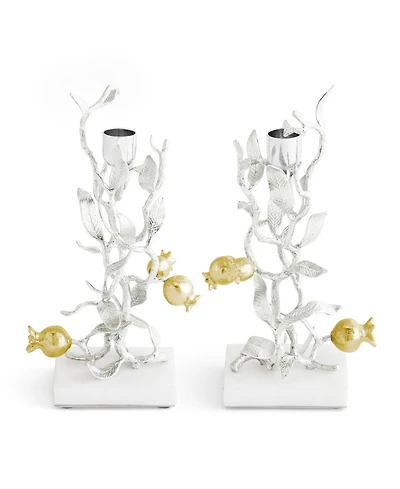 Michael Aram Pomegranate Silver and Gold Candleholders, Set of 2