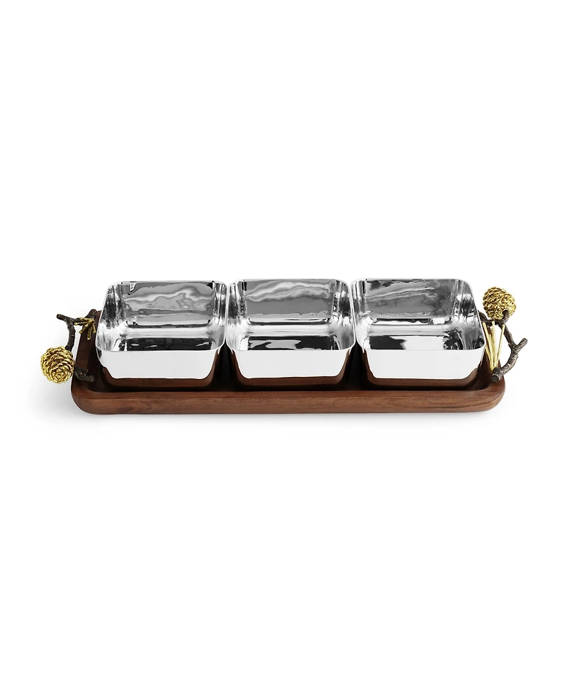 Michael Aram Pinecone Wood Triple Bowl
