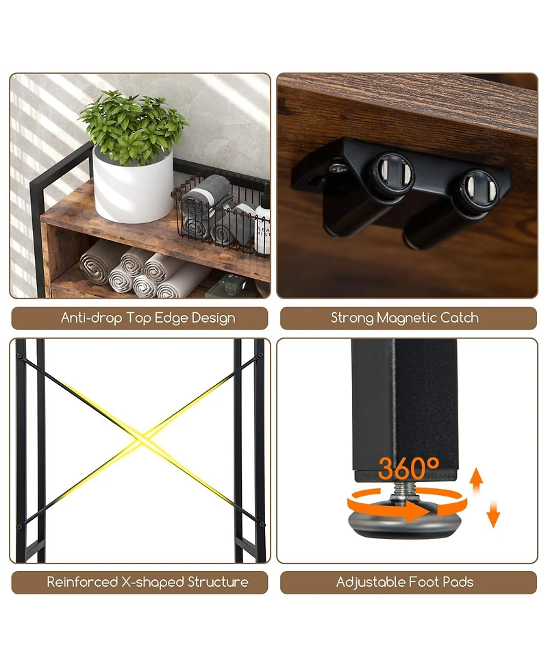 Sugift Over-The-Toilet Storage Cabinet with Heavy-Duty Metal Frame 2-door Freestanding