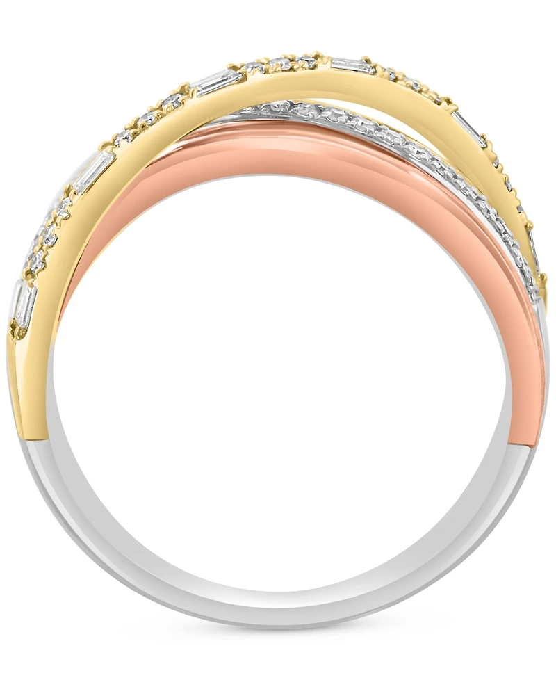 Effy Diamond Round & Baguette Crossover Statement Ring (1/4 ct. t.w.) in 14k Tricolor Gold