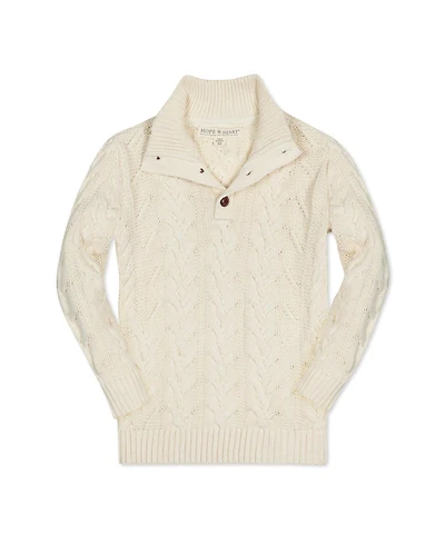 Hope & Henry Baby Boys Mock Neck Cable Sweater with Buttons