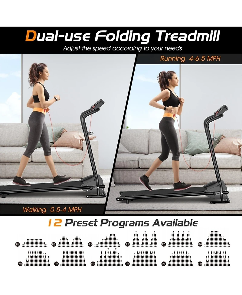 Skonyon 1.0 Hp Electric Mobile Power Foldable Treadmill with Operation Display for Home