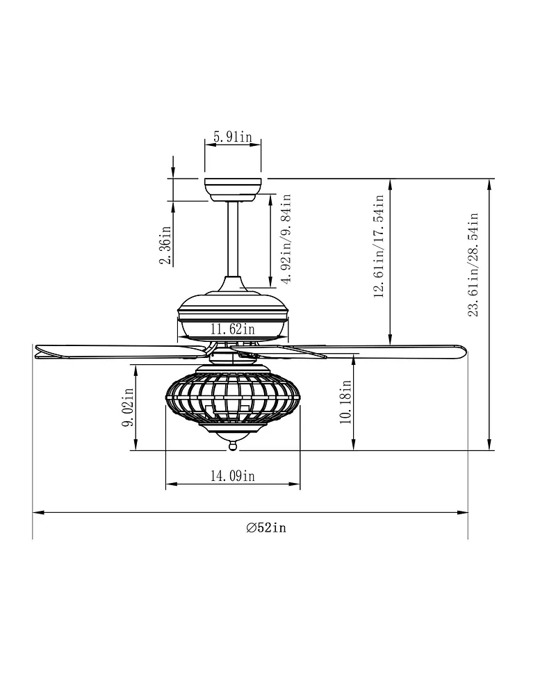 52 Inches Ceiling Fan with Wooden Blades and Remote Control-Silver