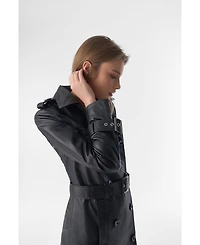 Furniq Uk Women's Genuine Leather Trench Coat, Black