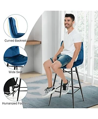 Sugift 2 Pieces 29 Inch Velvet Bar Stools Set with Tufted Back and Footrests