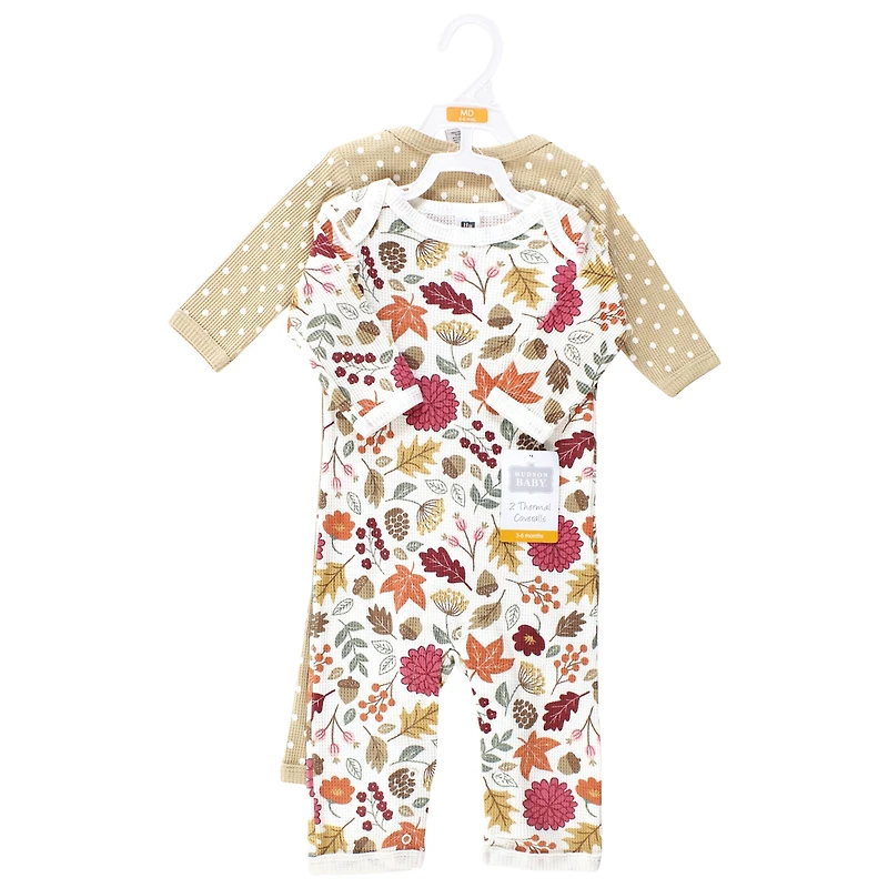 Hudson Baby Girls Thermal Coveralls 2pk, Buffalo Plaid Leopard, 18-24 Months