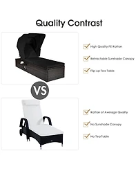 Outdoor Adjustable Cushioned Chaise Lounge Chair with Folding Canopy