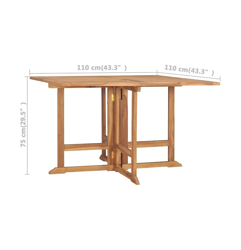 vidaXL Folding Patio Dining Table 43.3"x43.3"x29.5" Solid Wood Teak