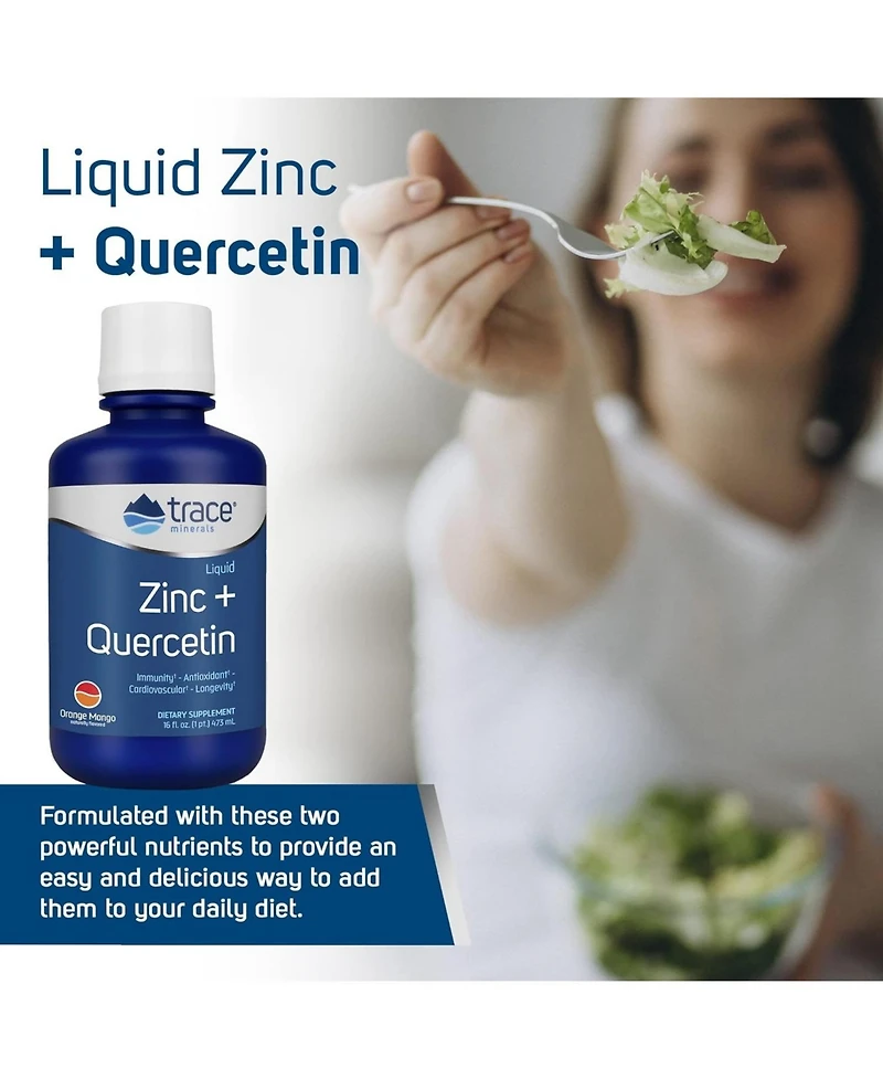 Trace Minerals Liquid Zinc + Quercetin | 25 mg Zinc, 200 mg Quercetin | Supports Normal Immune System Function | Natural Orange Mango Flavor | 32 Serv