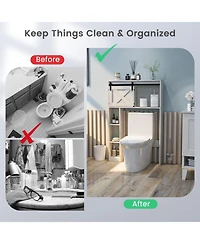 4-Tier Over The Toilet Storage Cabinet with Sliding Barn Door and Storage Shelves-White