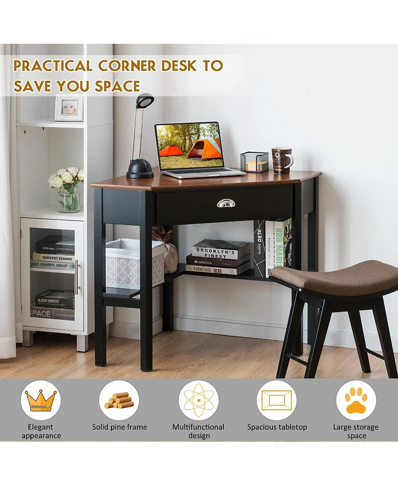 Corner Computer Desk Laptop Writing Table Wood Workstation