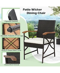 Costway 9 Pieces Patio Rattan Dining Set with Acacia Wood Table, 1.9" Umbrella Hole