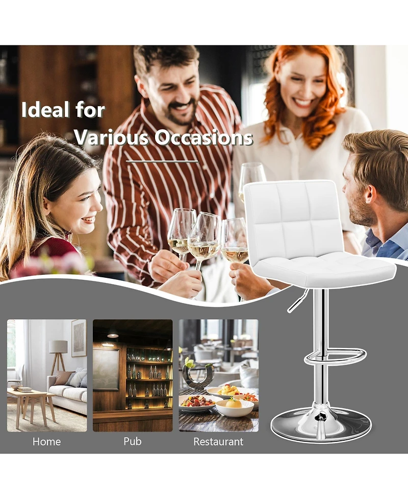 Sugift Armless Pu Leather Bar Stool with Adjustable Height and Swivel Seat