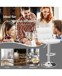 Sugift Armless Pu Leather Bar Stool with Adjustable Height and Swivel Seat