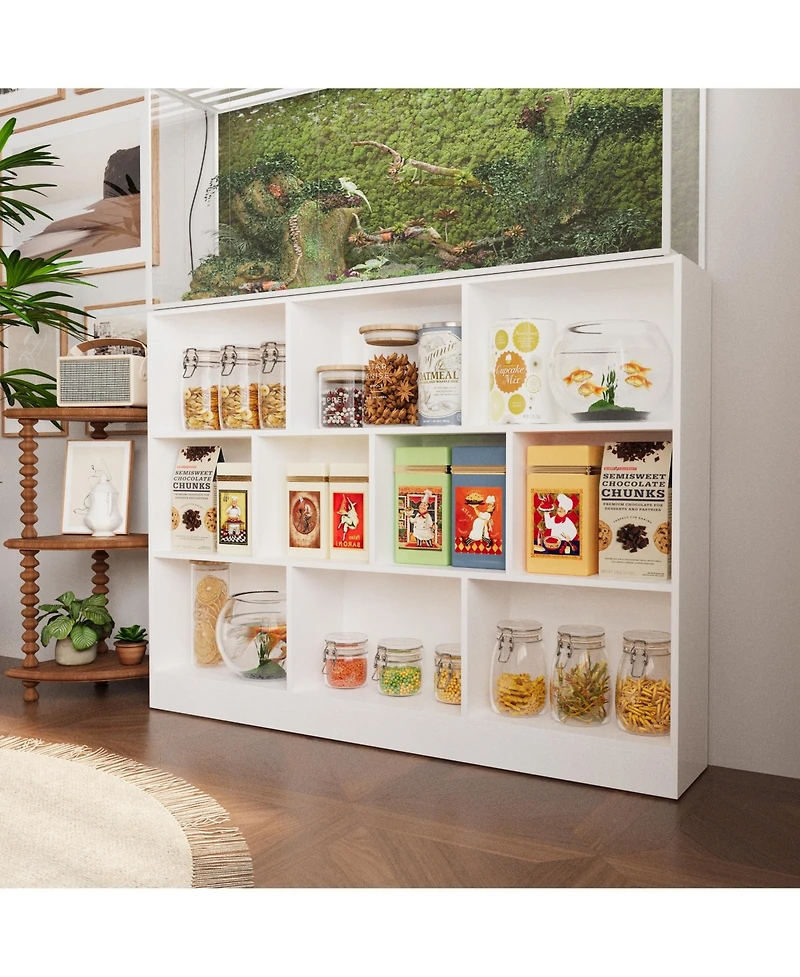 White Wood 10-Shelf Freestanding Standard Bookcase