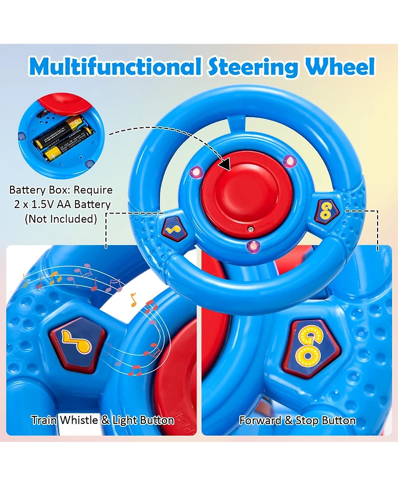 Gymax 6V Electric Kids Ride On Train Motorized Train Toy w/ Track & 6 Wheels Navy