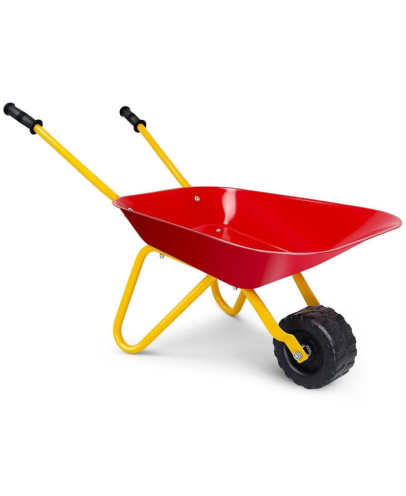 Gymax Kids Metal Wheelbarrow Children's Size Ourdoor Garden Backyard Play Toy Red