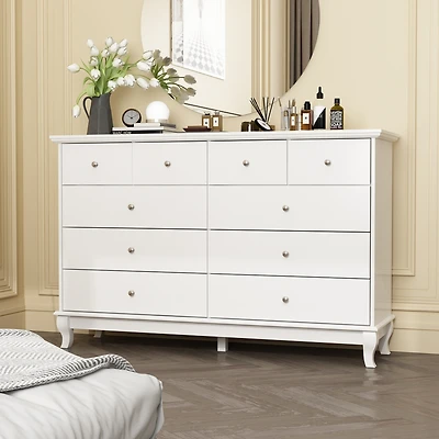 Famapy White 10-Drawer 55.1 in. W Wood Paint Finish Dresser Chest of Drawers Cabinet