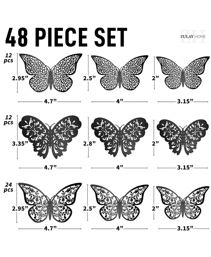 Home 3D Removable Diy Butterfly Wall Decor with 3 Wing Designs (48pcs)