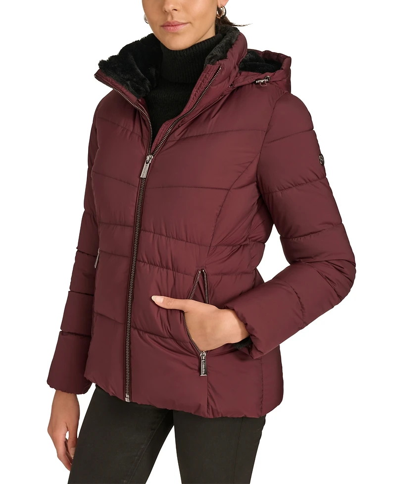Calvin Klein Women's Faux-Fur-Lined Hooded Puffer Coat