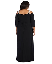 R & M Richards Plus Embellished Cold-Shoulder Gown