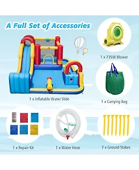 Inolait 7 in 1 Outdoor Inflatable Bounce House with Water Slides and Splash Pools with 735W Blower