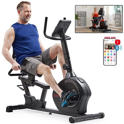 Sunny Health & Fitness Smart Recumbent Bike Exercise Machine, 350LB Capacity, with Exclusive SunnyFit App Bluetooth Link