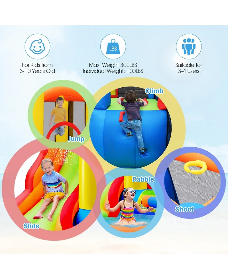 Inflatable Water Slide Bounce House with Pool and Cannon Without Blower