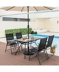 Sugift 49 Inch Patio Rectangle Dining Table with Umbrella Hole