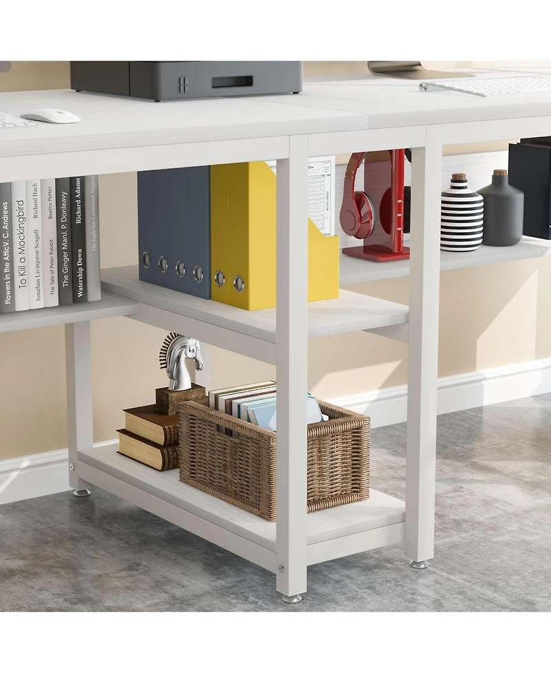 Tribesigns Two Person Desk with Bookshelf, 78.7 Computer Office Double for Person,Writing Workstation Shelf Home