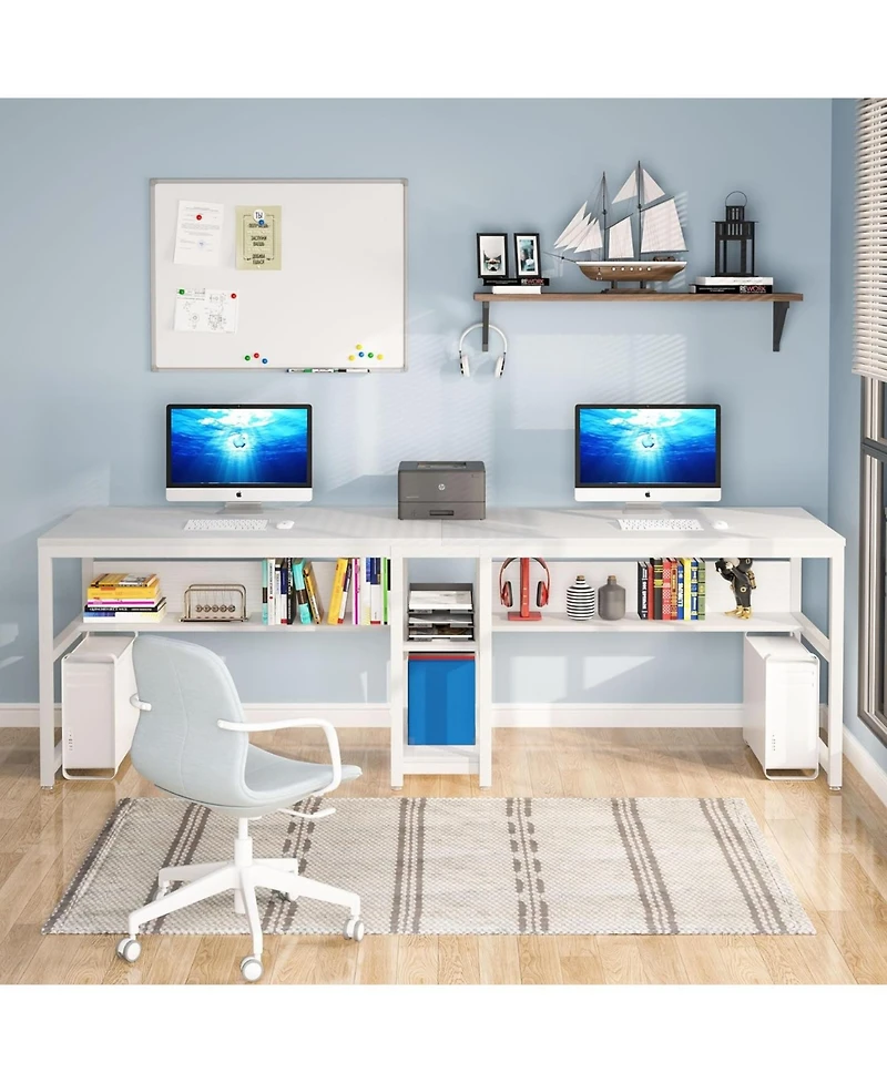 Tribesigns Two Person Desk with Bookshelf, 78.7 Computer Office Double for Person,Writing Workstation Shelf Home