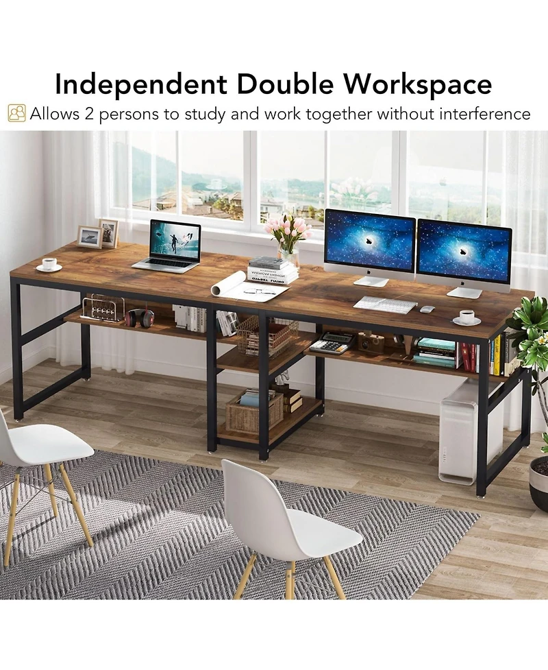 Tribesigns Two Person Desk with Bookshelf, 78.7 Computer Office Double Desk for Two Person,Writing Desk Workstation with Shelf for Home Office