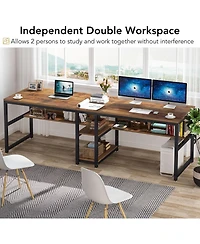 Tribesigns Two Person Desk with Bookshelf, 78.7 Computer Office Double Desk for Two Person,Writing Desk Workstation with Shelf for Home Office