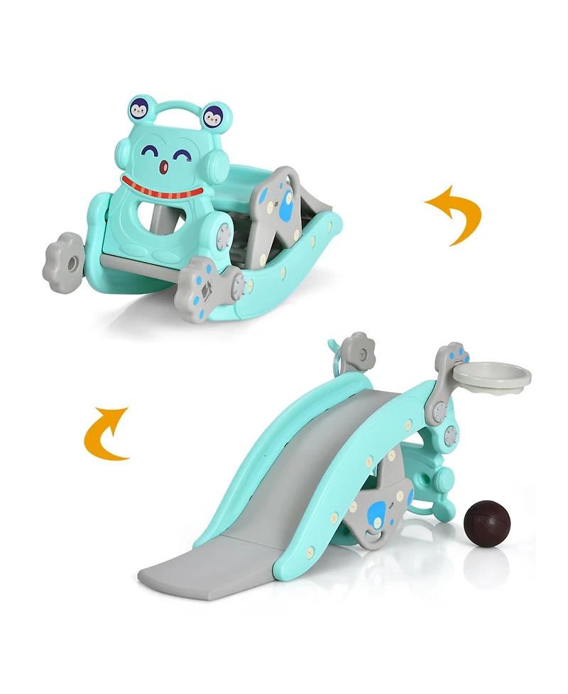 4-in-1 Rocking Horse & Slide Set Toddler Slide Toy w/ Basketball Hoop