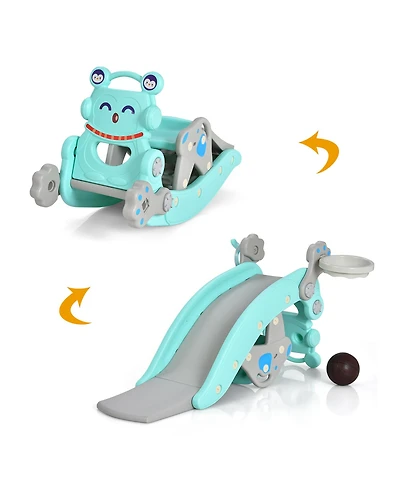 4-in-1 Rocking Horse & Slide Set Toddler Slide Toy w/ Basketball Hoop