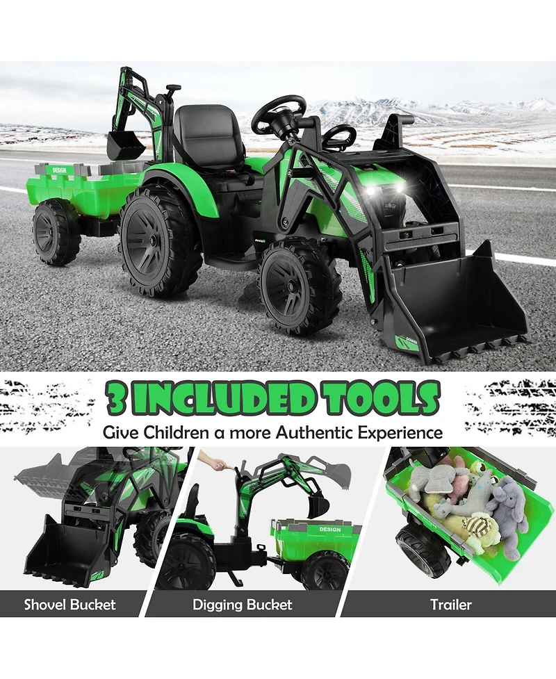 Gymax 3-in-1 Kids Ride On Excavator Bulldozer 12V Electric Tractor Remote w/ Trailer Yellow