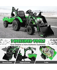 Gymax 3-in-1 Kids Ride On Excavator Bulldozer 12V Electric Tractor Remote w/ Trailer Yellow