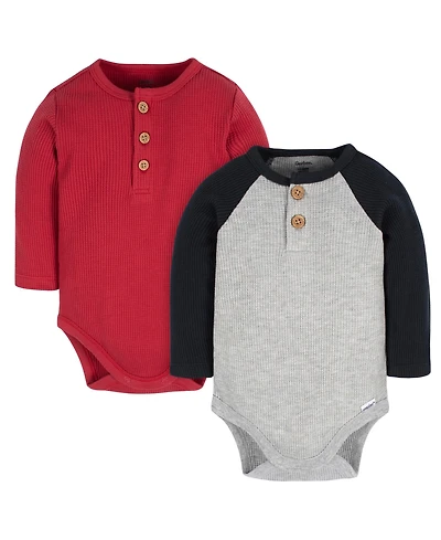 Gerber Baby Boys Long Sleeve Henley Style Onesies Bodysuits, 2-pack