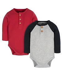 Gerber Baby Boys Long Sleeve Henley Style Onesies Bodysuits, 2-pack
