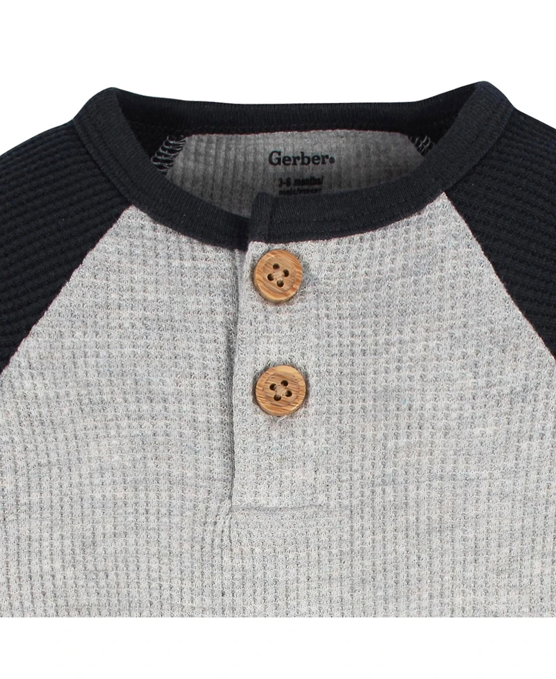 Gerber Baby Boys Long Sleeve Henley Style Onesies Bodysuits, 2-pack