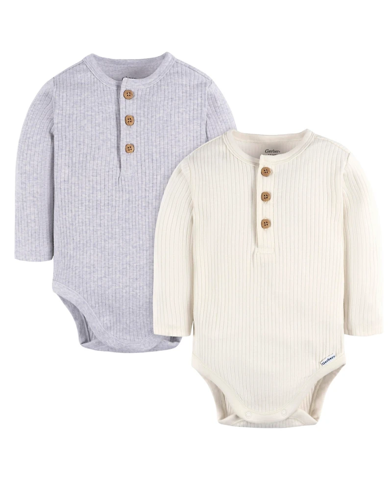 Gerber Baby Boys Long Sleeve Henley Style Onesies Bodysuits, 2-pack