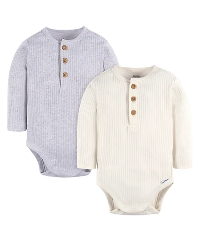 Gerber Baby Boys Long Sleeve Henley Style Onesies Bodysuits, 2-pack