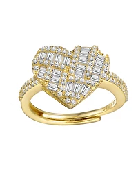 Sterling Silver 14k Gold Plated Cubic Zirconia Puffed Heart Ring