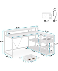Tribesigns 55-inches Reversible L Shaped Desk with Drawer, Modern White Corner Home Office Table, Wooden and Metal Pc